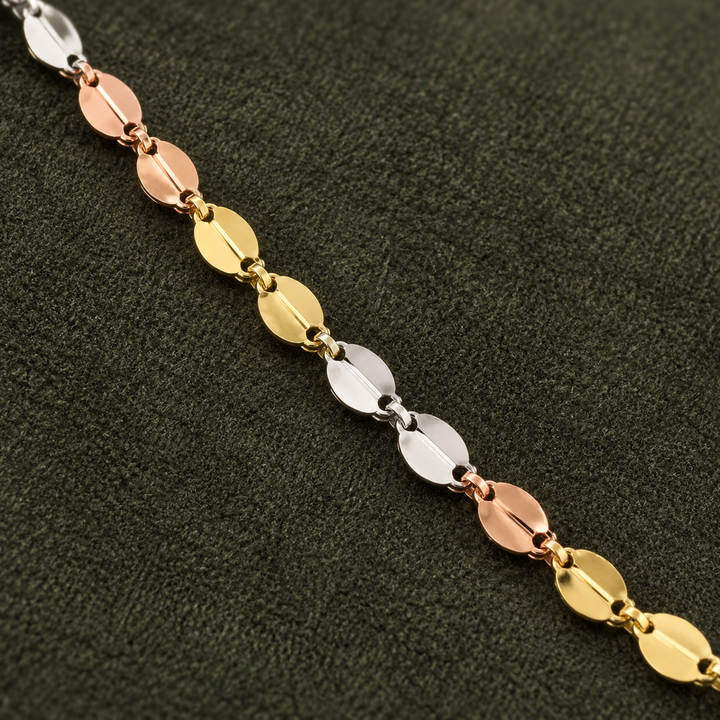 Cadena de oro 10k tres oros, mirror chain
