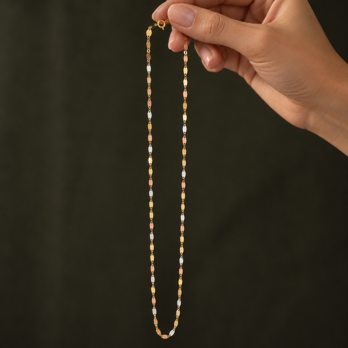 Cadena de oro 10k tres oros, mirror chain
